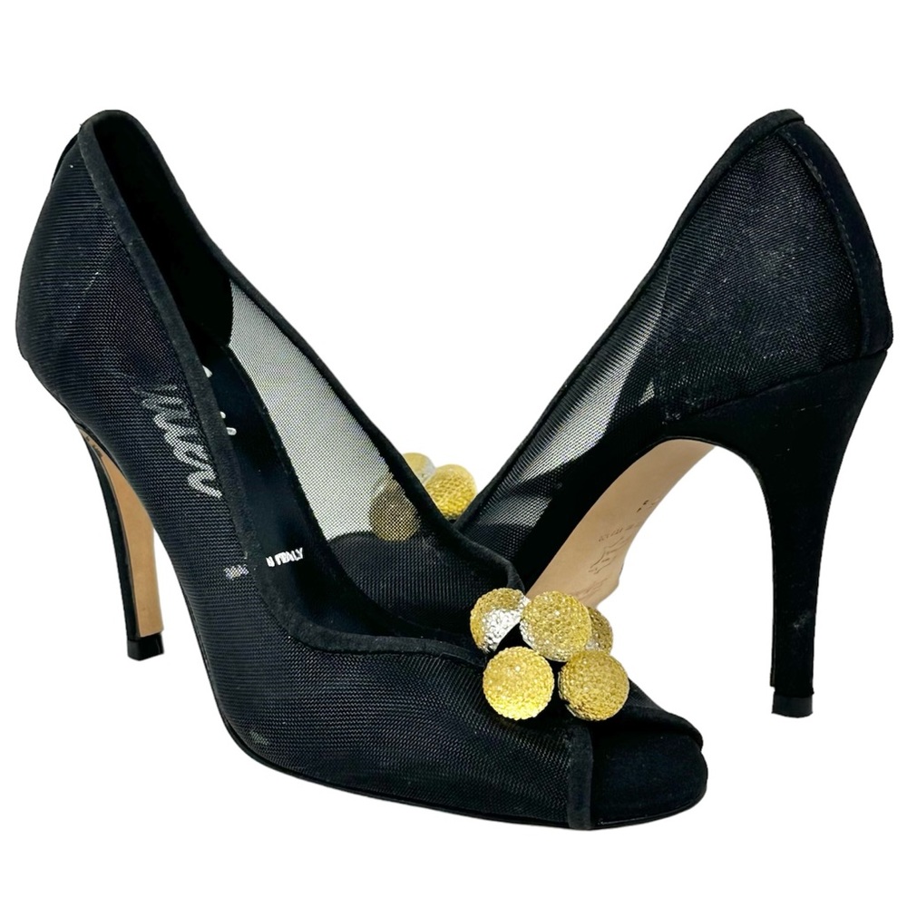 Butter Italy Black Mesh Peep Toe High Heels Stilettos Size 5.5
